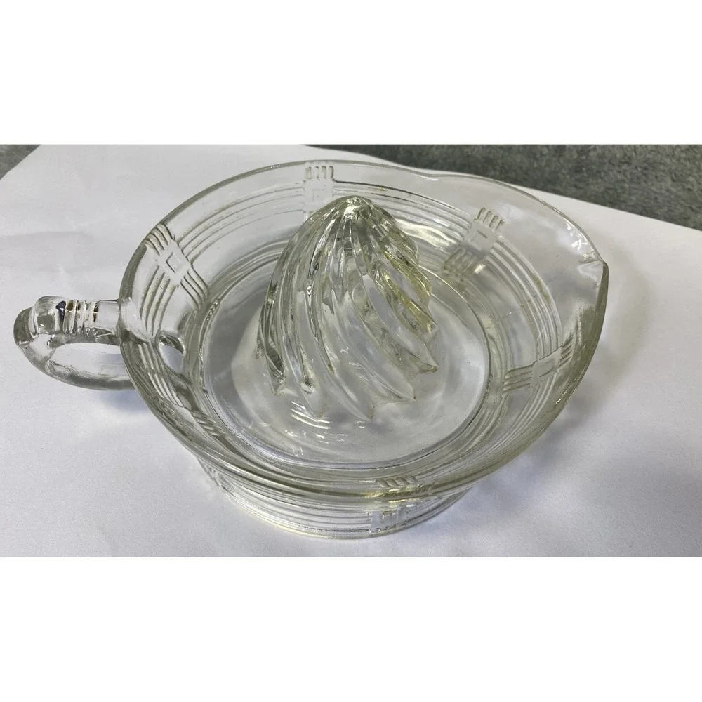 Vintage Hazel Atlas Clear Glass Juicer Reamer Basket Weave Criss Cross Pattern
